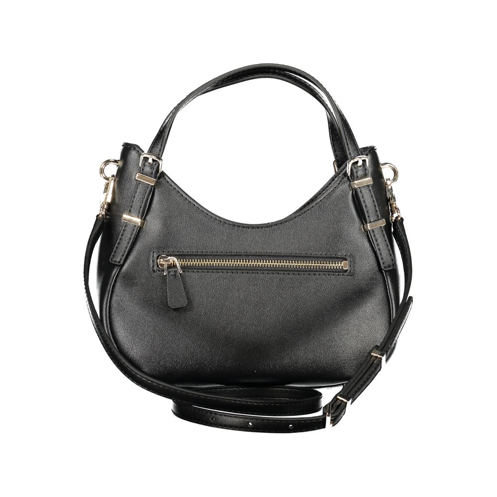 Small Satchel Handbag by Guess Jeans for women in polyethylene & polyurethane black features a signature silhouette, showcasing a secure zipper and signature cardholder with versatile shoulder-strap, adjustable-strap, detachable-strap & handle for a sophisticated look.