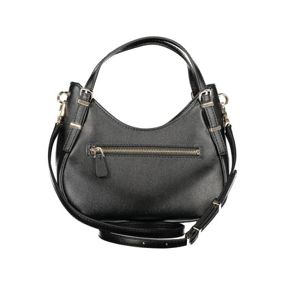 Small Satchel Handbag by Guess Jeans for women in polyethylene & polyurethane black features a signature silhouette, showcasing a secure zipper and signature cardholder with versatile shoulder-strap, adjustable-strap, detachable-strap & handle for a sophisticated look.