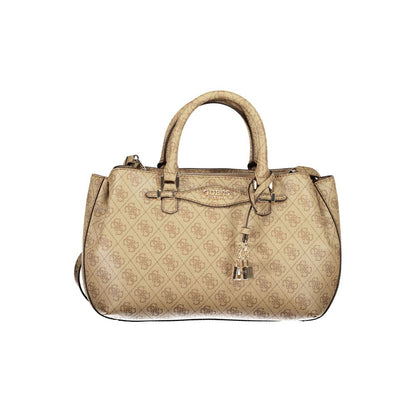 Guess Jeans 4 G Logo Katya Polyethylene Crossbody Girlfriend Satchel Handbag - Beige Gold Patterned