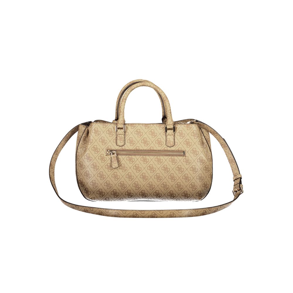 Guess Jeans 4 G Logo Katya Polyethylene Crossbody Girlfriend Satchel Handbag - Beige Gold Patterned