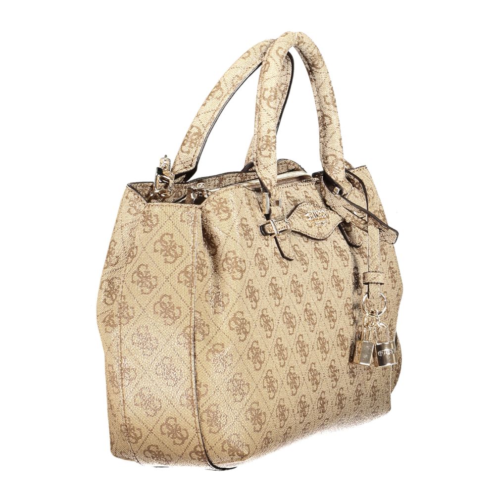 Guess Jeans 4 G Logo Katya Polyethylene Crossbody Girlfriend Satchel Handbag - Beige Gold Patterned