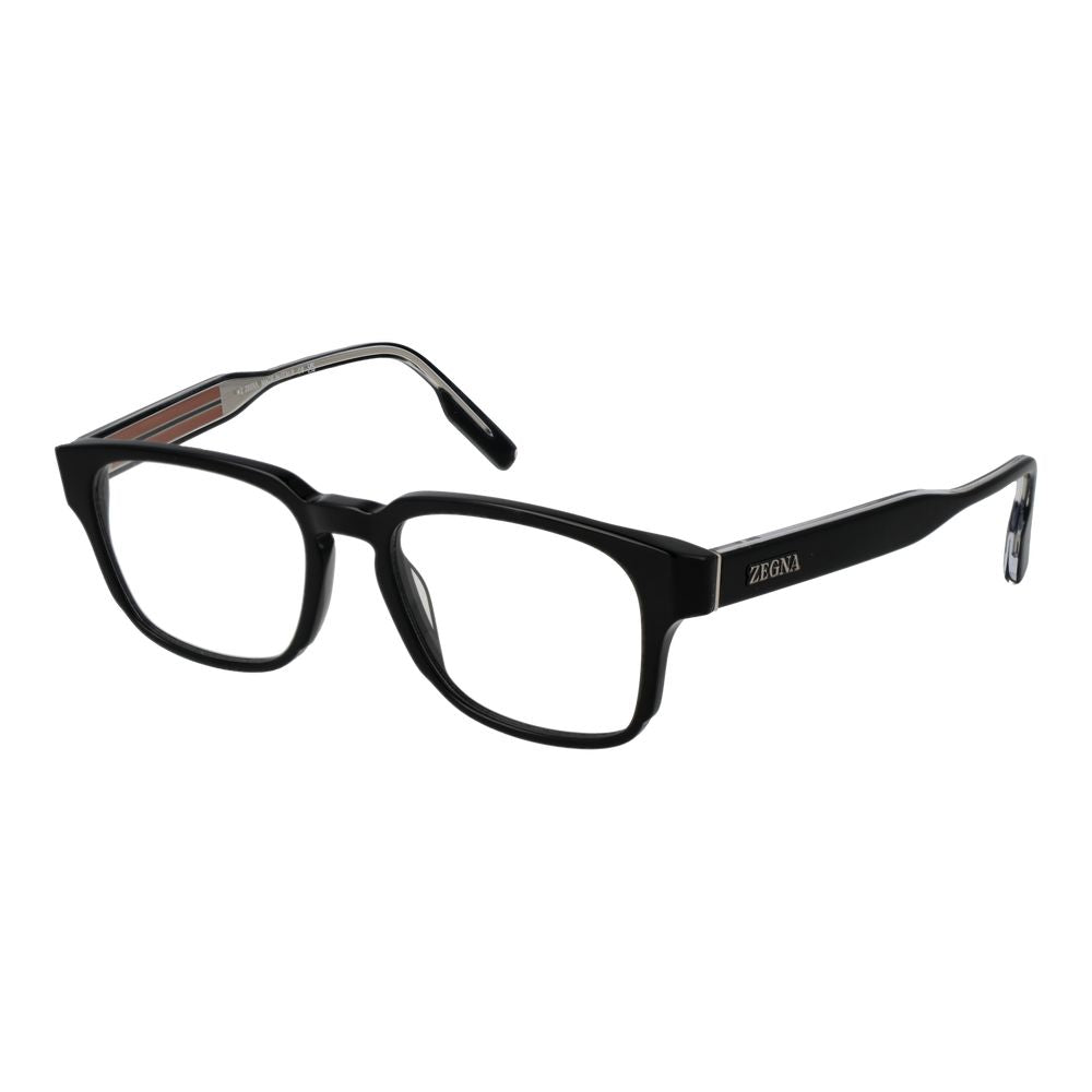Eyeglasses Frames by Ermenegildo Zegna for men in acetate and black showcases a refined silhouette, detailed with a black coloured frame finish and a sophisticated full-frame frame design.