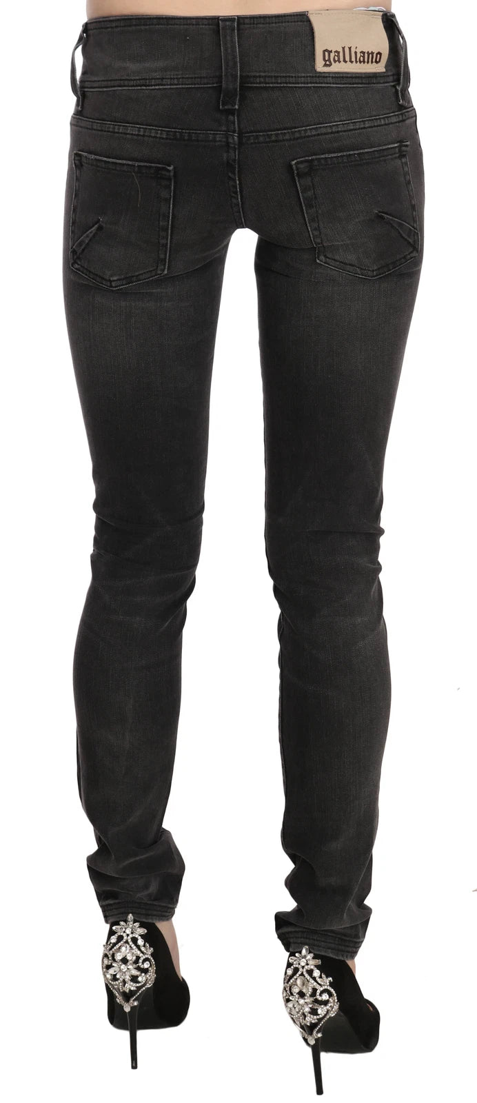 John Galliano Women's Skinny Slim Low Rise Denim Cotton Jeans - Black