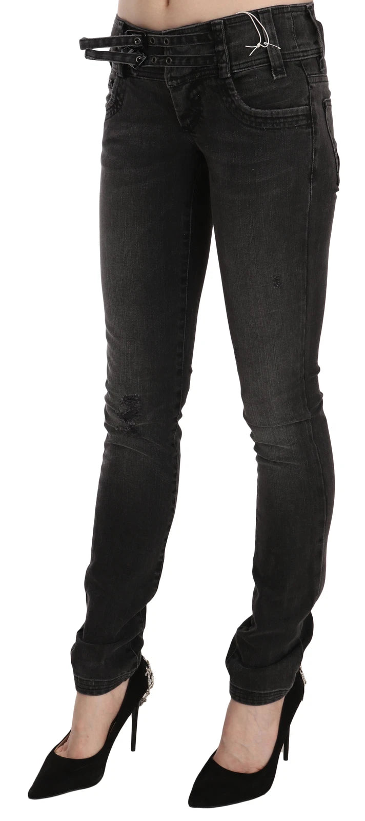 John Galliano Women's Skinny Slim Low Rise Denim Cotton Jeans - Black