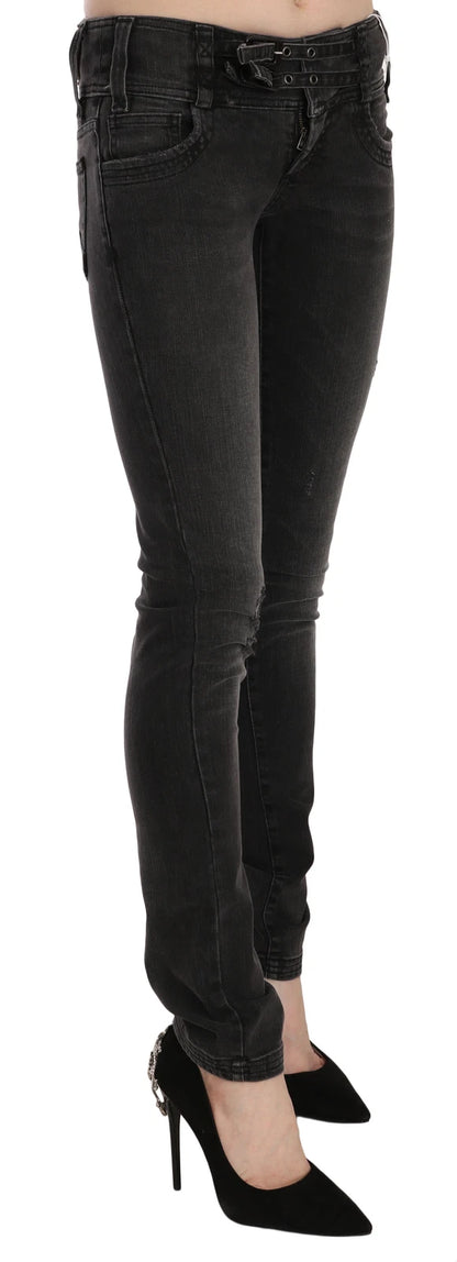 John Galliano Women's Skinny Slim Low Rise Denim Cotton Jeans - Black