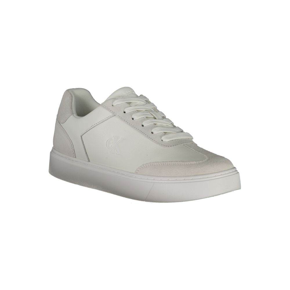 Sneakers by Calvin Klein for men in polyester polyurethane leather white & print presents a sumptuous silhouette as Men's Fashion Polyester Polyurethane Leather Sneakers, expertly defined by a sumptuous fashion style for a sumptuous, high-fashion look.