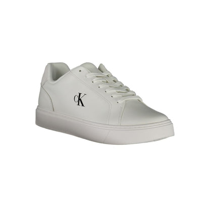 Sneakers by Calvin Klein for men in polyester polyurethane leather white presents a sumptuous silhouette, artfully capturing the essence of the Men's Fashion Polyester Polyurethane Leather Sneakers with its sumptuous fashion style design.