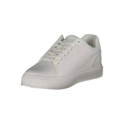 Sneakers by Calvin Klein for men in polyester polyurethane leather white features a sumptuous design, perfectly showcasing the sumptuous fashion style of this Men's Fashion Polyester Polyurethane Leather Sneakers.