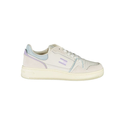 Sneakers by Tommy Hilfiger for women in polyester polyethylene leather blue & white presents a sumptuous silhouette as Women's Low-Top Polyester Polyethylene Leather Sneakers, expertly defined by a sumptuous low-top style for a sumptuous, high-fashion look.