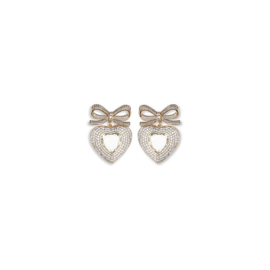 Earrings by Self-Portrait for women in cotton gold & silver presents a exquisite silhouette, showcasing a exquisite drop stud from the Heart Women's Drop Stud Brass & Crystal Earrings collection for a truly exquisite finish.