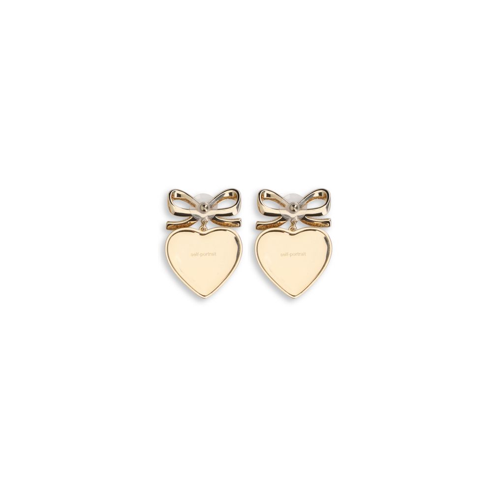 Earrings by Self-Portrait for women in cotton gold & silver showcases a enchanting silhouette, artfully incorporating the intricate drop stud seen in the Heart Women's Drop Stud Brass & Crystal Earrings.