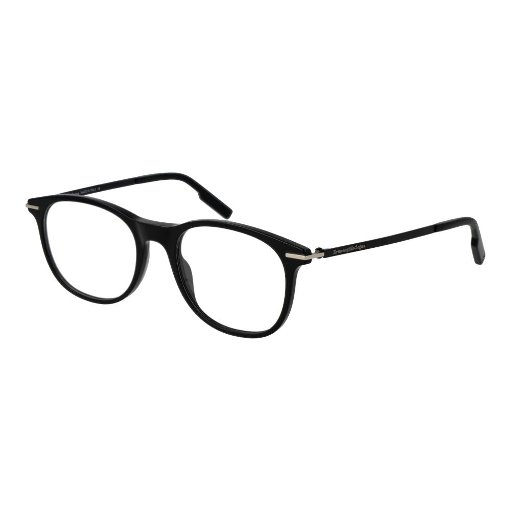 Eyeglasses Frames by Ermenegildo Zegna for men in plastic black features an refined silhouette, showcasing a sophisticated black coloured frame and refined full-frame frame design for a refined look.