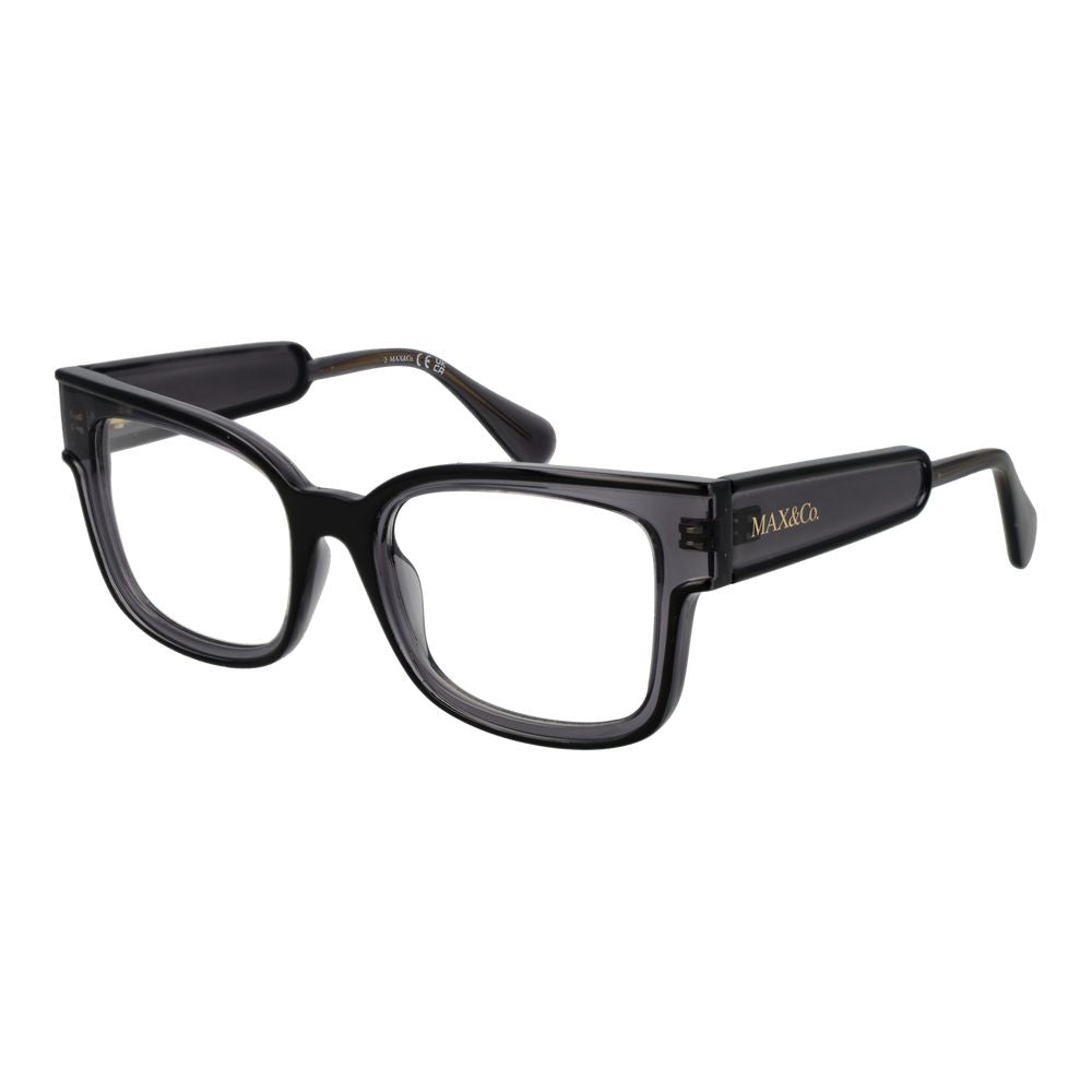 Eyeglasses Frames by Max & Co for women in stainless steel black showcases a reflective silhouette, artfully incorporating a sophisticated black coloured frame with a distinct full-frame frame design.