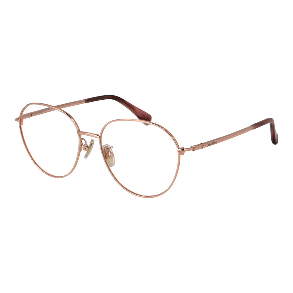 Eyeglasses Frames by Max Mara for women in metal rose-gold showcases a reflective silhouette, artfully incorporating a sophisticated rose-gold coloured frame with a distinct full-frame frame design.