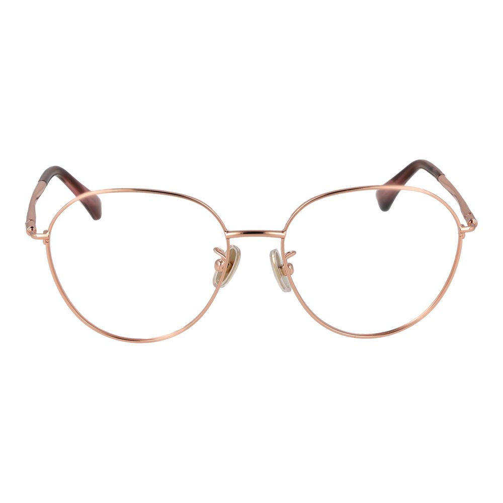 Eyeglasses Frames by Max Mara for women in metal rose-gold showcases a reflective silhouette, artfully incorporating a sophisticated rose-gold coloured frame with a distinct full-frame frame design.