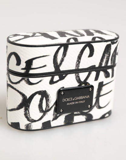 Dolce & Gabbana Leather Earbuds Carrying Case - Black White Monogram Print