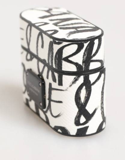 Dolce & Gabbana Leather Earbuds Carrying Case - Black White Monogram Print