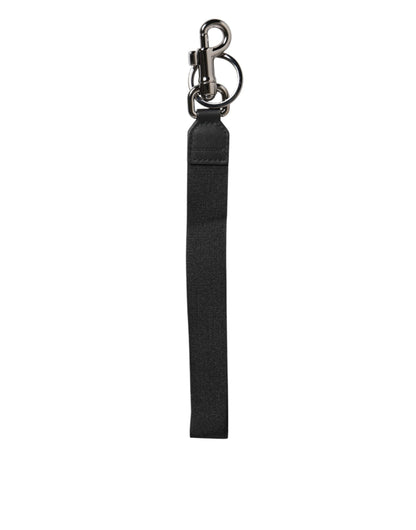 Dolce & Gabbana Black Blue DG Logo Polyester Brass Holder Keychain Keyring
