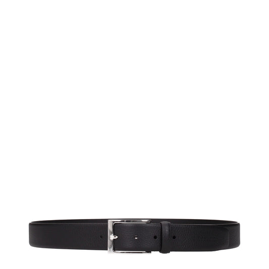 Testoni Leather Belt - Black Silver