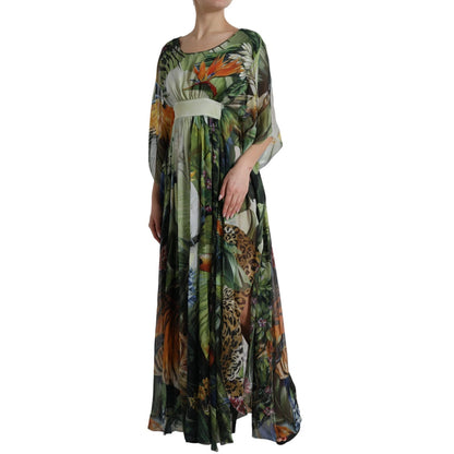 Dolce & Gabbana Multicolor Silk Jungle Print Women Maxi Dress