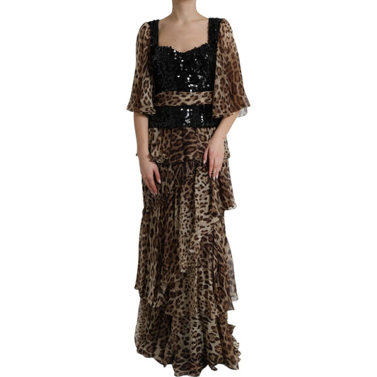 Dress by Dolce & Gabbana for women in cotton nylon silk & sequins black, brown, leopard-print, patterned & print features an cute silhouette, detailed with a short-sleeve and that elegantly flows into a cute maxi long.