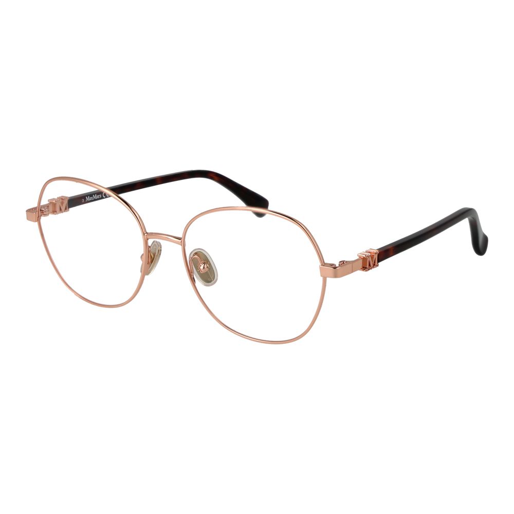 Eyeglasses Frames by Max Mara for women in metal and rose-gold showcases an refined full-frame frame design featuring a sophisticated rose-gold coloured frame for an refined and refined aesthetic.