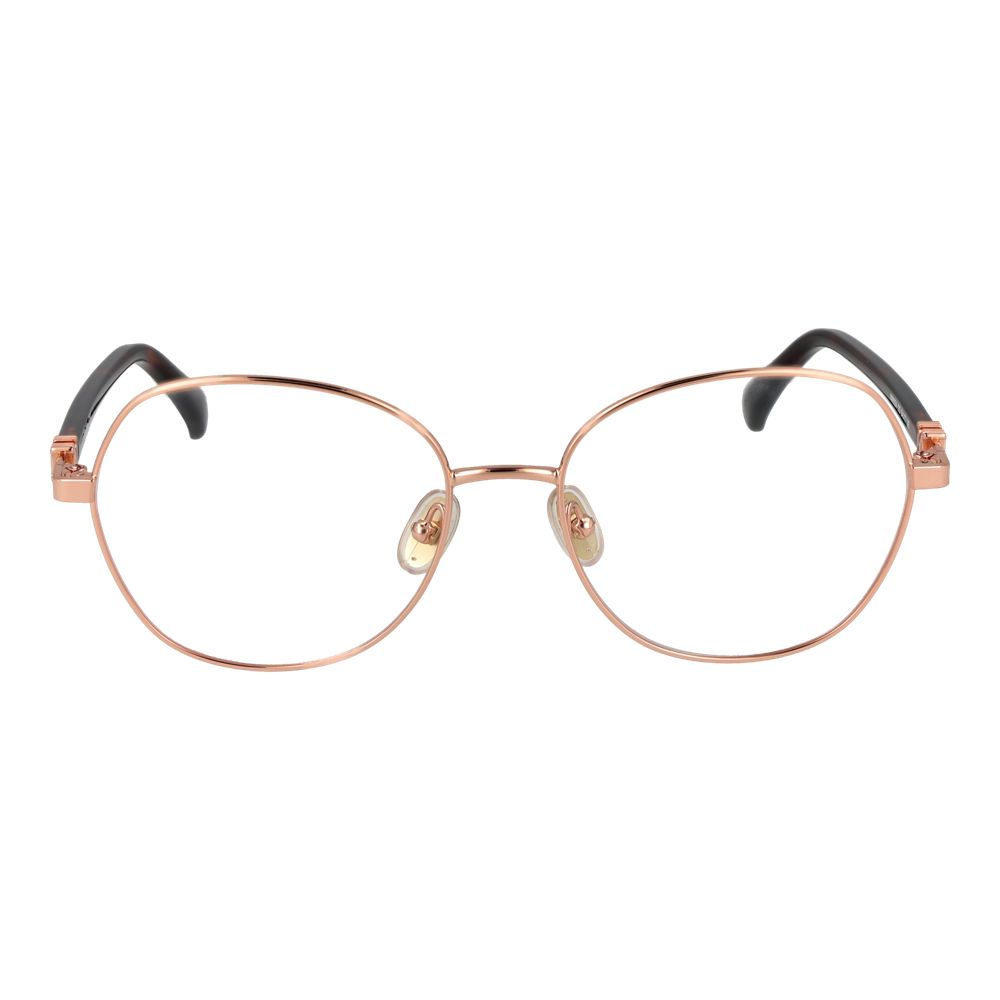 Eyeglasses Frames by Max Mara for women in metal rose-gold showcases a reflective silhouette, artfully incorporating a sophisticated rose-gold coloured frame with a distinct full-frame frame design.