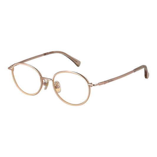 Eyeglasses Frames by Max Mara for women in metal rose-gold showcases a reflective silhouette, artfully incorporating a sophisticated rose-gold coloured frame with a distinct full-frame frame design.