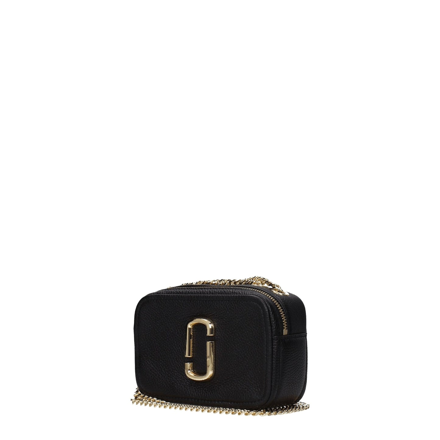 Small Crossbody Handbag by Marc Jacobs for women in leather black & gold features a multifaceted silhouette, showcasing a secure zipper and multifaceted external-pockets with versatile crossbody-strap, shoulder-strap & handle for multifaceted style.