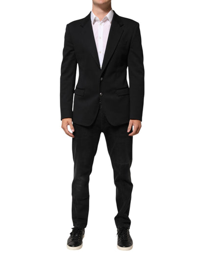 Dolce & Gabbana Dark Blue Cotton Men Jacket Coat Blazer Suit