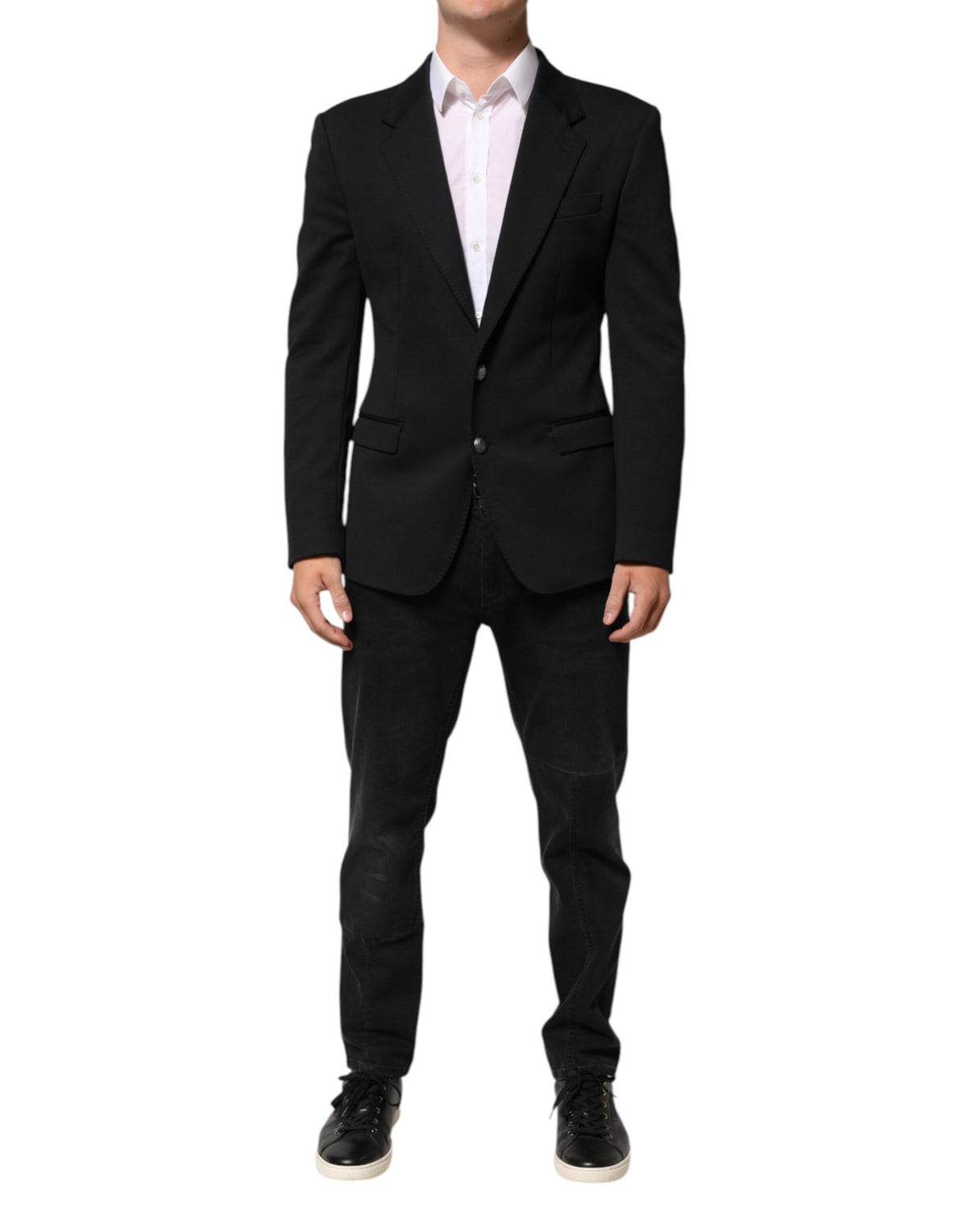 Dolce & Gabbana Men's Single Breasted Cotton Polyester & Nylon Blazer - Dark Blue