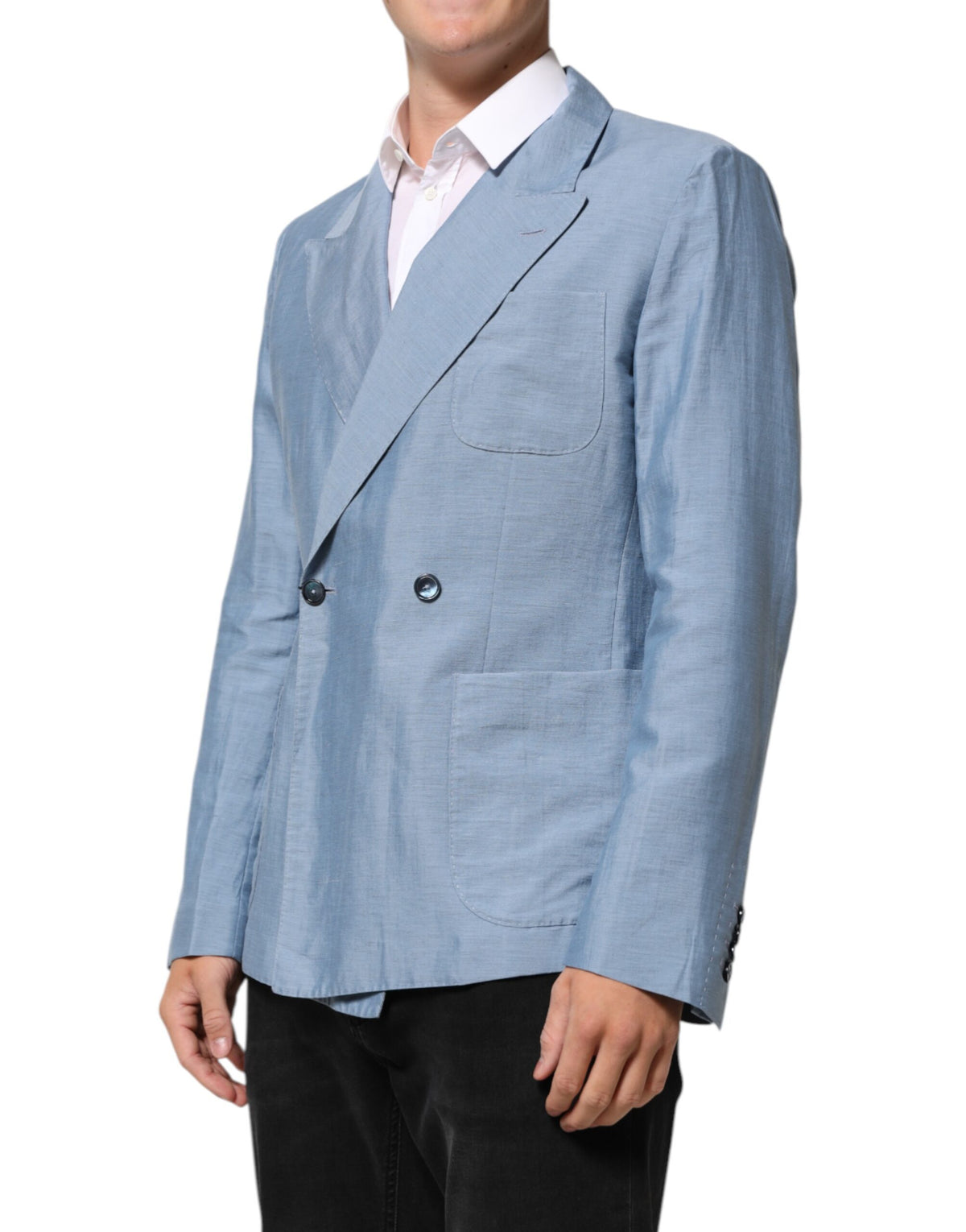 Dolce & Gabbana Men's Double Breasted Cotton Linen & Nylon Blazer - Light Blue