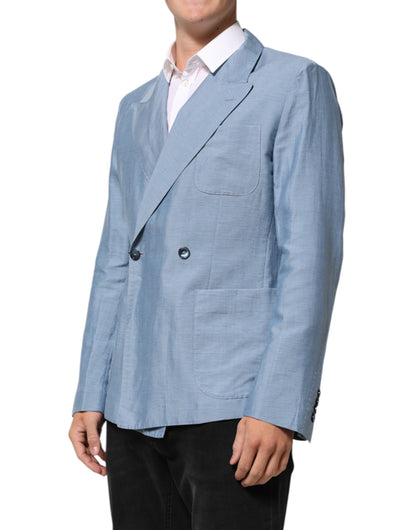 Dolce & Gabbana Men's Double Breasted Cotton Linen & Nylon Blazer - Light Blue