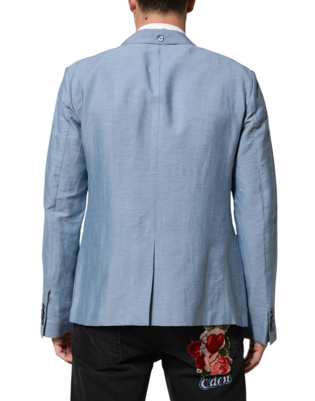 Dolce & Gabbana Men's Double Breasted Cotton Linen & Nylon Blazer - Light Blue