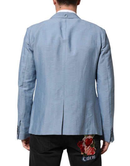 Dolce & Gabbana Men's Double Breasted Cotton Linen & Nylon Blazer - Light Blue