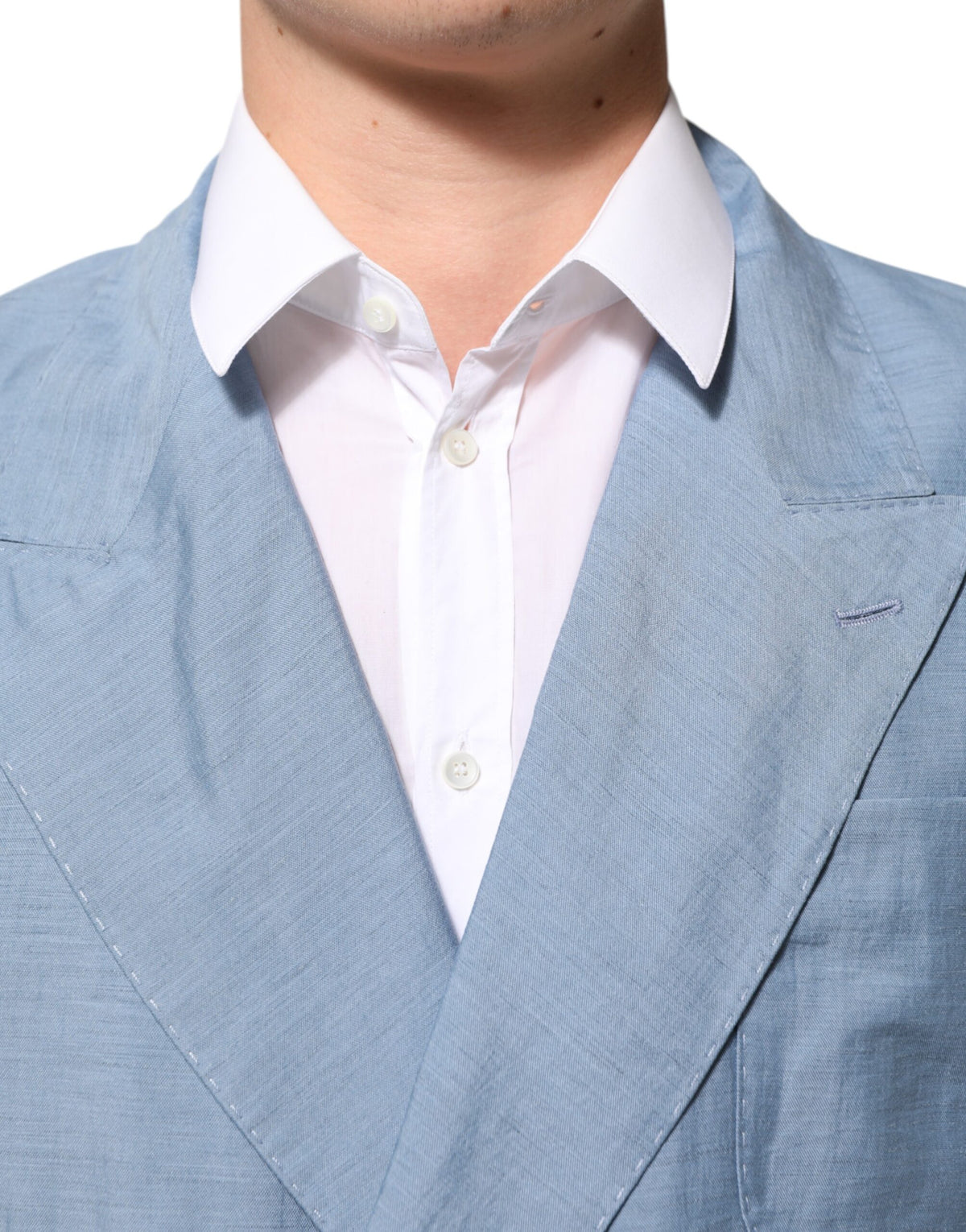 Dolce & Gabbana Men's Double Breasted Cotton Linen & Nylon Blazer - Light Blue