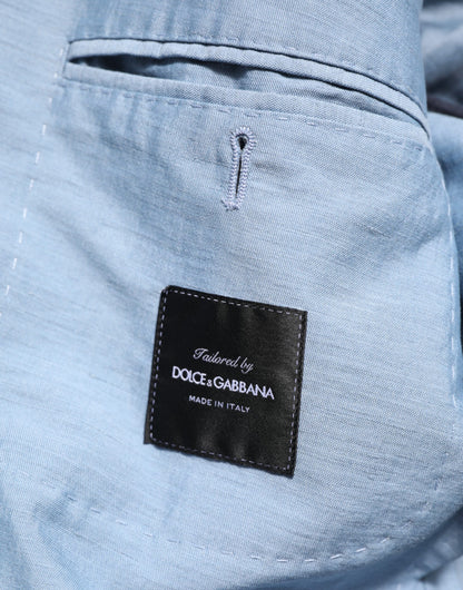 Dolce & Gabbana Men's Double Breasted Cotton Linen & Nylon Blazer - Light Blue