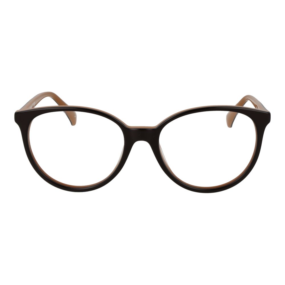 Eyeglasses Frames by Max Mara for unisex in acetate brown showcases a reflective silhouette, artfully incorporating a sophisticated brown coloured frame with a distinct full-frame frame design.