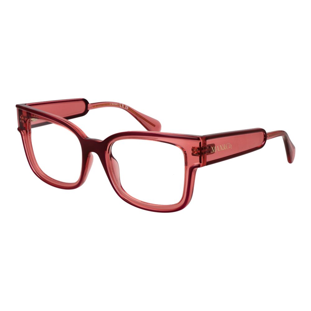 Eyeglasses Frames by Max & Co for women in stainless steel red showcases a reflective silhouette, artfully incorporating a sophisticated red coloured frame with a distinct full-frame frame design.