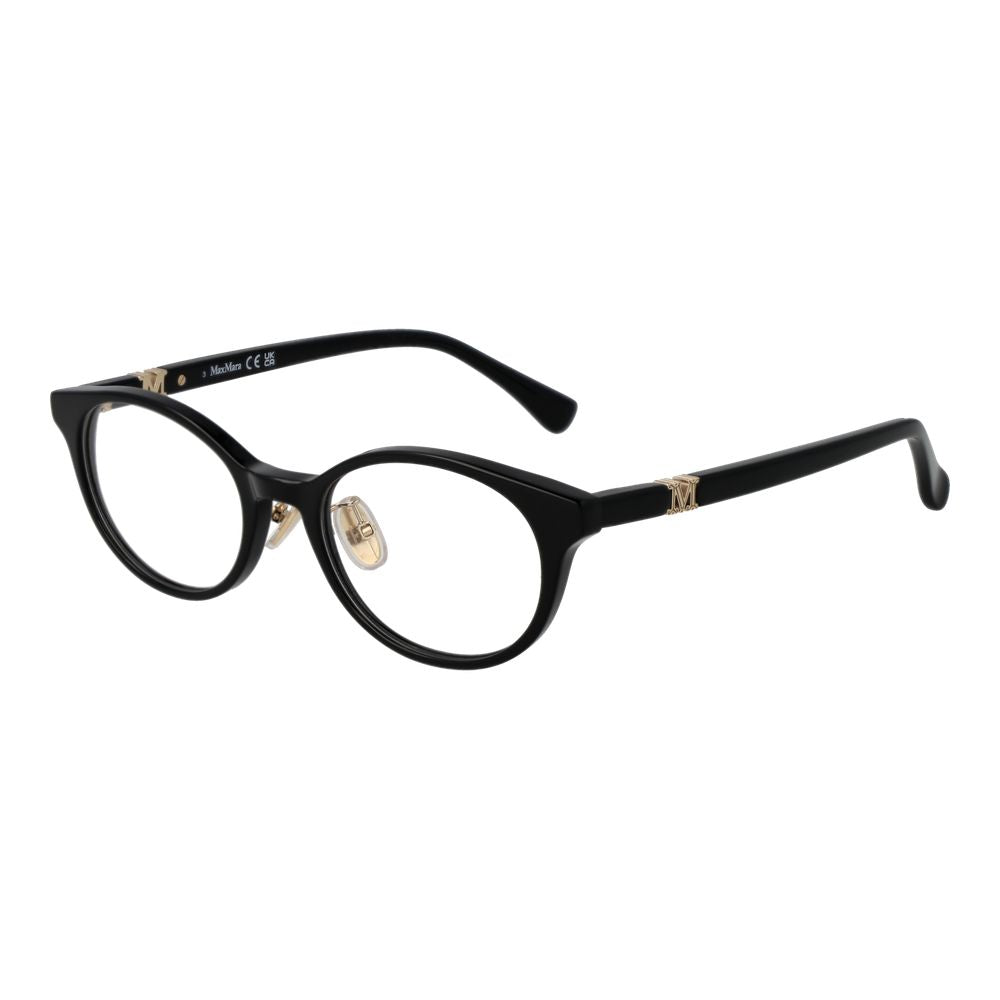 Eyeglasses Frames by Max Mara for women in acetate and black showcases an refined full-frame frame design featuring a sophisticated black coloured frame for an refined and refined aesthetic.