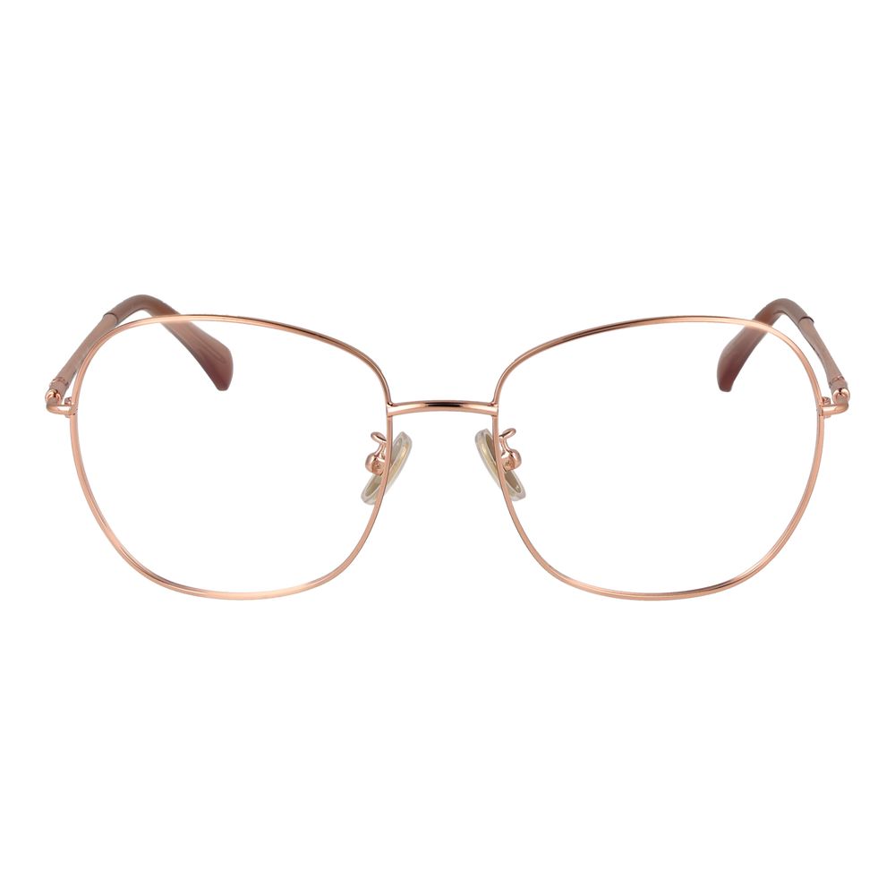 Eyeglasses Frames by Max Mara for women in metal rose-gold showcases a reflective silhouette, artfully incorporating a sophisticated rose-gold coloured frame with a distinct full-frame frame design.