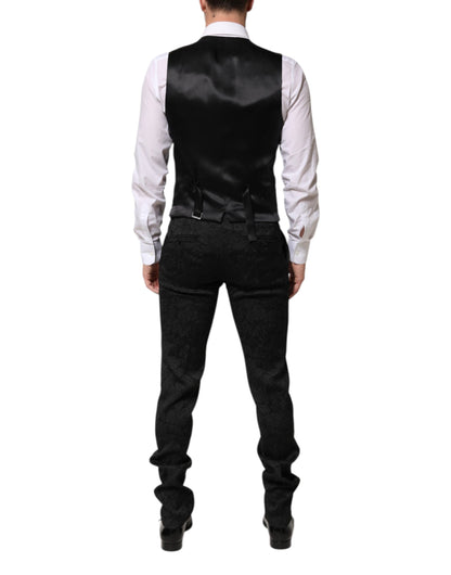 Dolce & Gabbana Black 3 Piece Brocade Jacquard Suit MARTINI