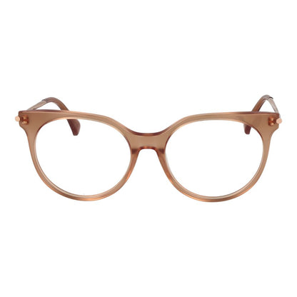 Eyeglasses Frames by Max Mara for women in acetate pink showcases a reflective silhouette, artfully incorporating a sophisticated rose coloured frame with a distinct full-frame frame design.