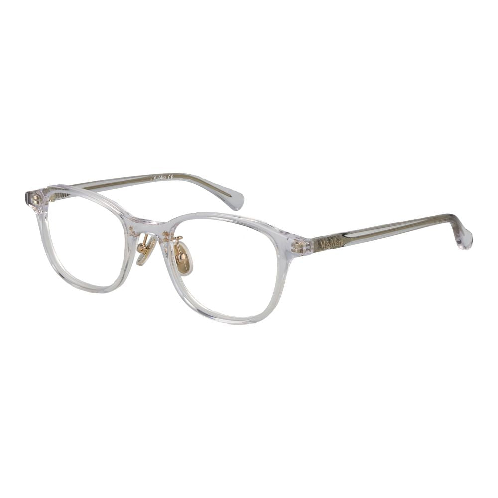 Eyeglasses Frames by Max Mara for women in acetate transparent showcases a reflective silhouette, artfully incorporating a sophisticated transparent coloured frame with a distinct full-frame frame design.