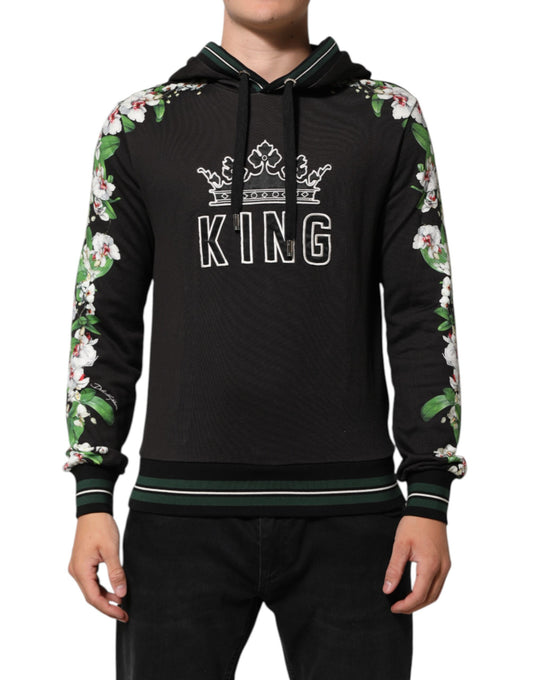 Dolce & Gabbana Men's Cotton Silk & Spandex Sweatshirt Hoodie - Black Green White Patterned Floral Print Striped