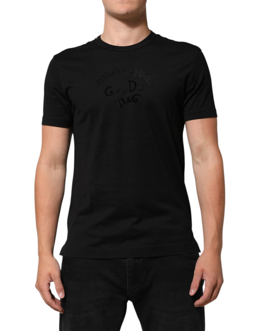 Dolce & Gabbana Men's Regular Fit Short-Sleeve Crew Neck Velvet Cotton T-Shirt - Black Patterned Print