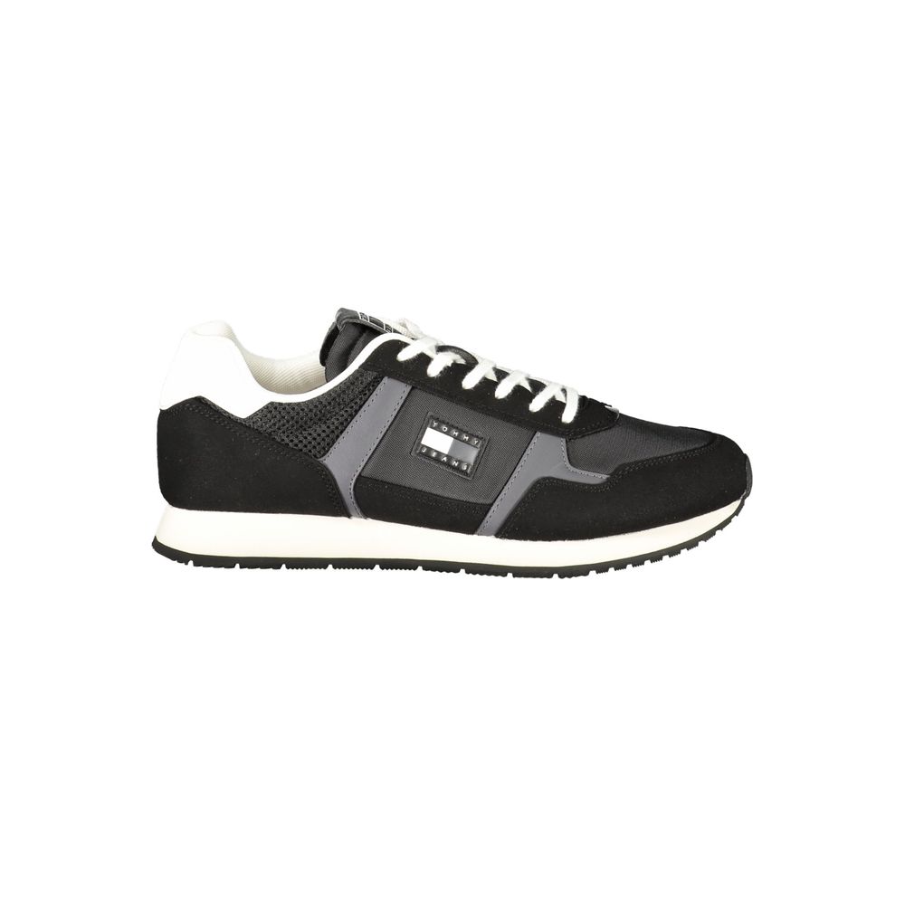 Sneakers by Tommy Hilfiger for men in polyester & polyurethane black features an sumptuous silhouette, showcasing the premium Men's Fashion Polyester & Polyurethane Sneakers in a sumptuous fashion style that offers a sumptuous finish for refined style.