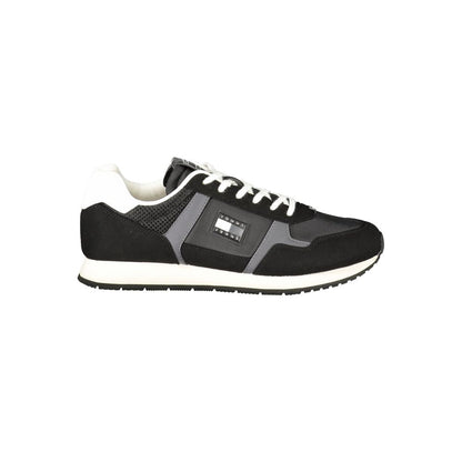 Sneakers by Tommy Hilfiger for men in polyester & polyurethane black features an sumptuous silhouette, showcasing the premium Men's Fashion Polyester & Polyurethane Sneakers in a sumptuous fashion style that offers a sumptuous finish for refined style.