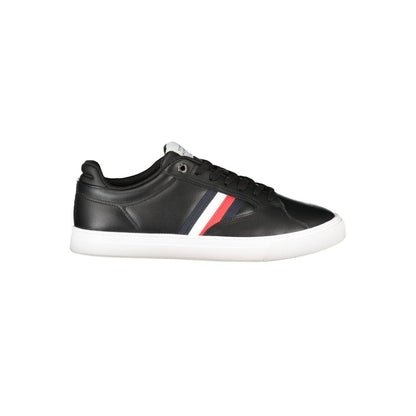 Sneakers by Tommy Hilfiger for men in polyester polyurethane leather black & signature presents a sumptuous silhouette from the Men's Fashion Polyester Polyurethane Leather Sneakers collection, showcasing a sumptuous fashion style for an elevated aesthetic.