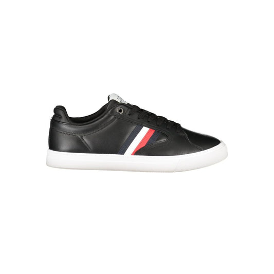Sneakers by Tommy Hilfiger for men in polyester polyurethane leather black & signature presents a sumptuous silhouette from the Men's Fashion Polyester Polyurethane Leather Sneakers collection, showcasing a sumptuous fashion style for an elevated aesthetic.